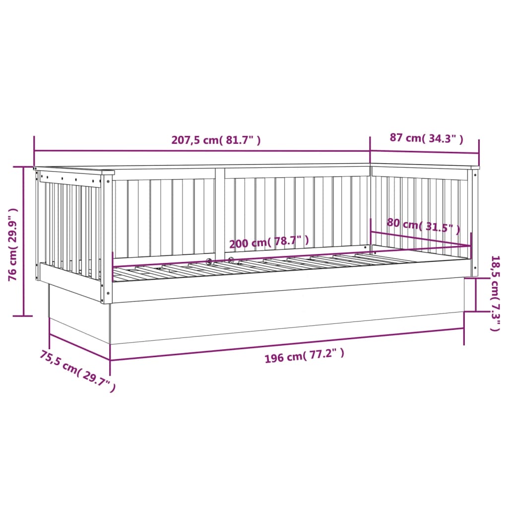 Slaapbank 80X200 Cm Massief Grenenhout Grijs 80 x 200 cm