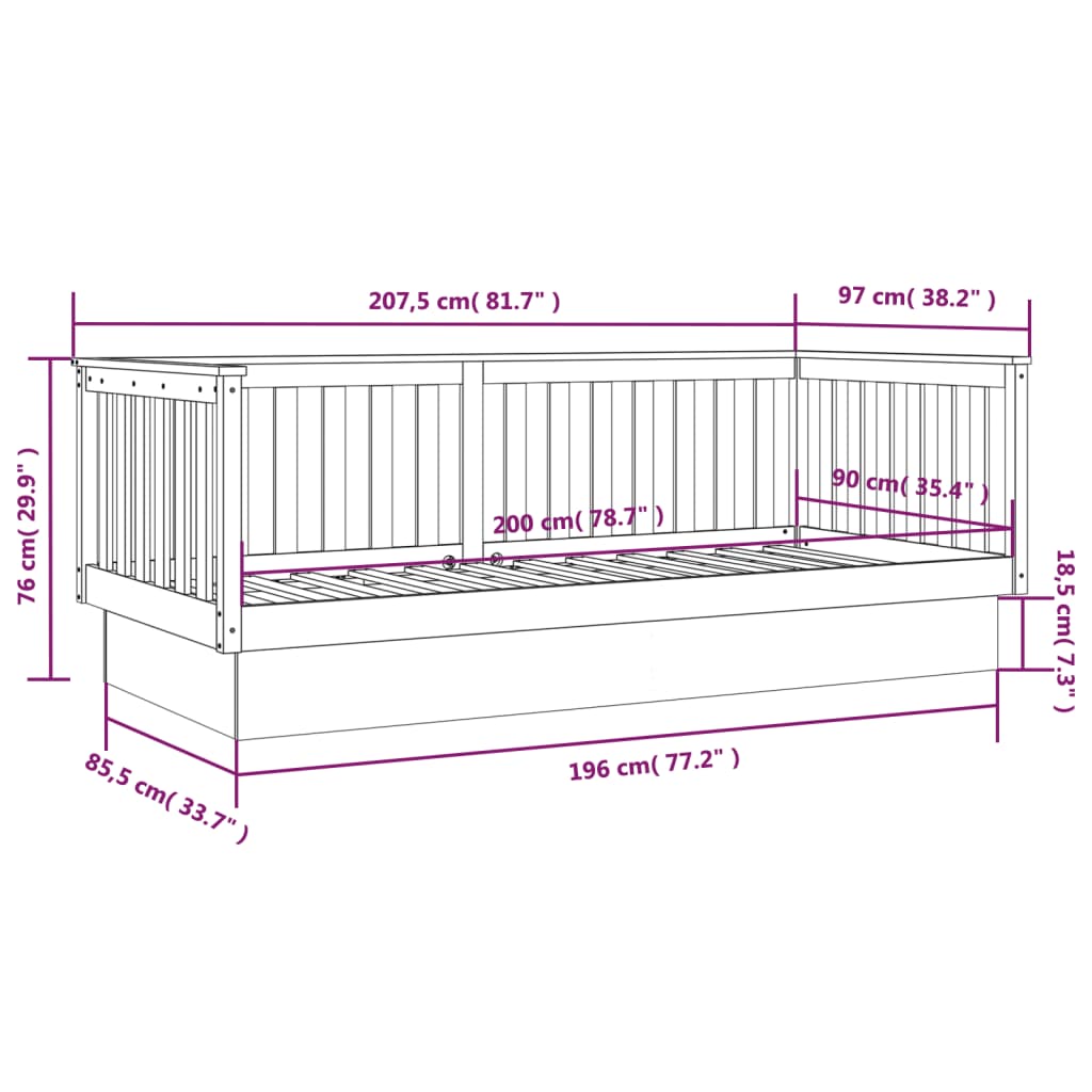 Slaapbank 90X200 Cm Massief Grenenhout Grijs 90 x 200 cm