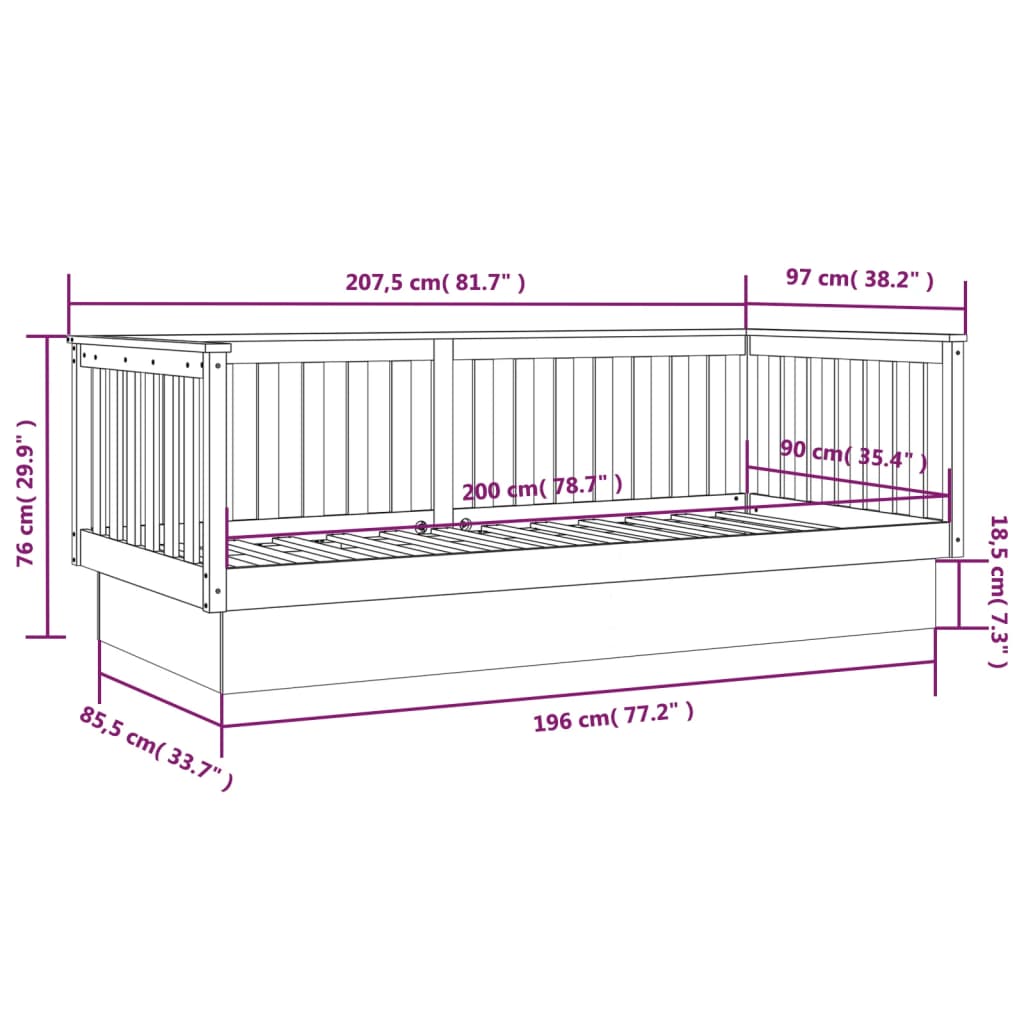 Slaapbank 90X200 Cm Massief Grenenhout Honingbruin 90 x 200 cm