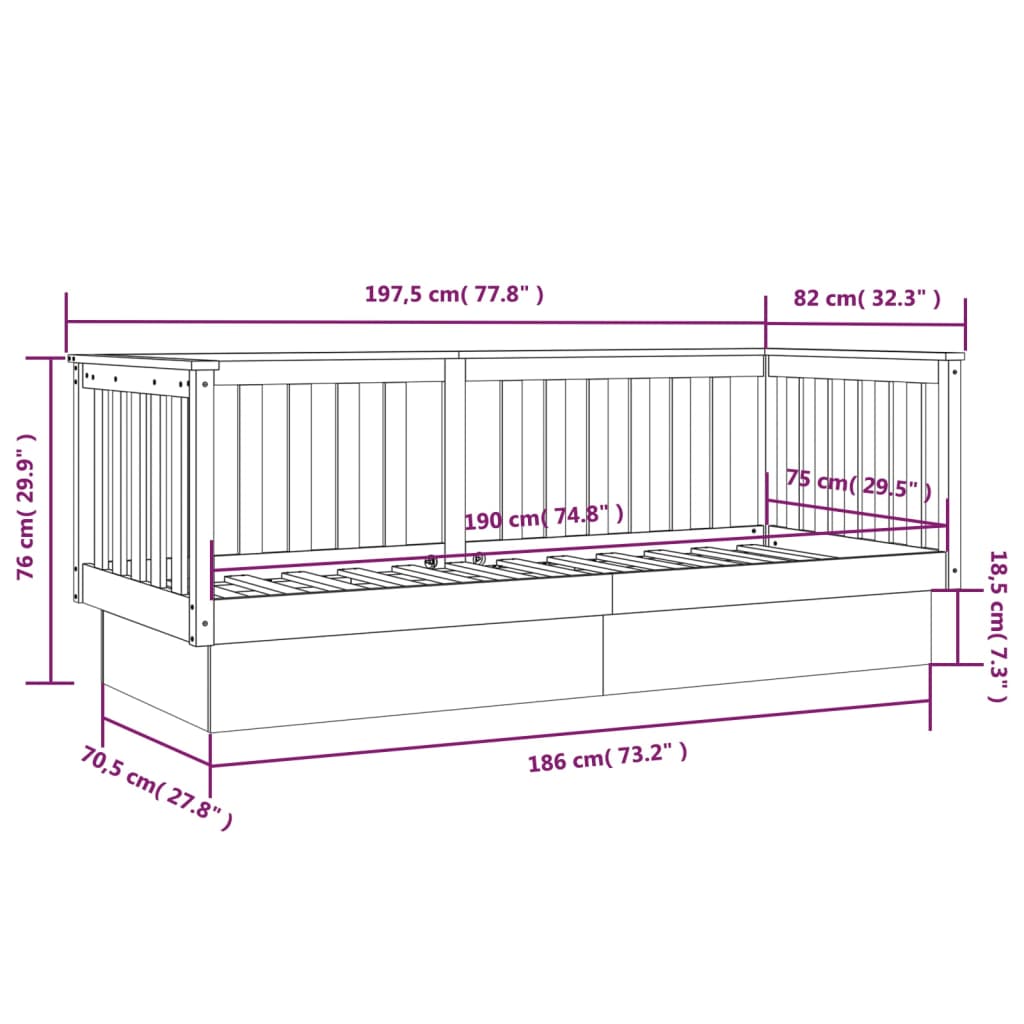 Slaapbank 75X190 Cm Massief Grenenhout Honingbruin 75 x 190 cm