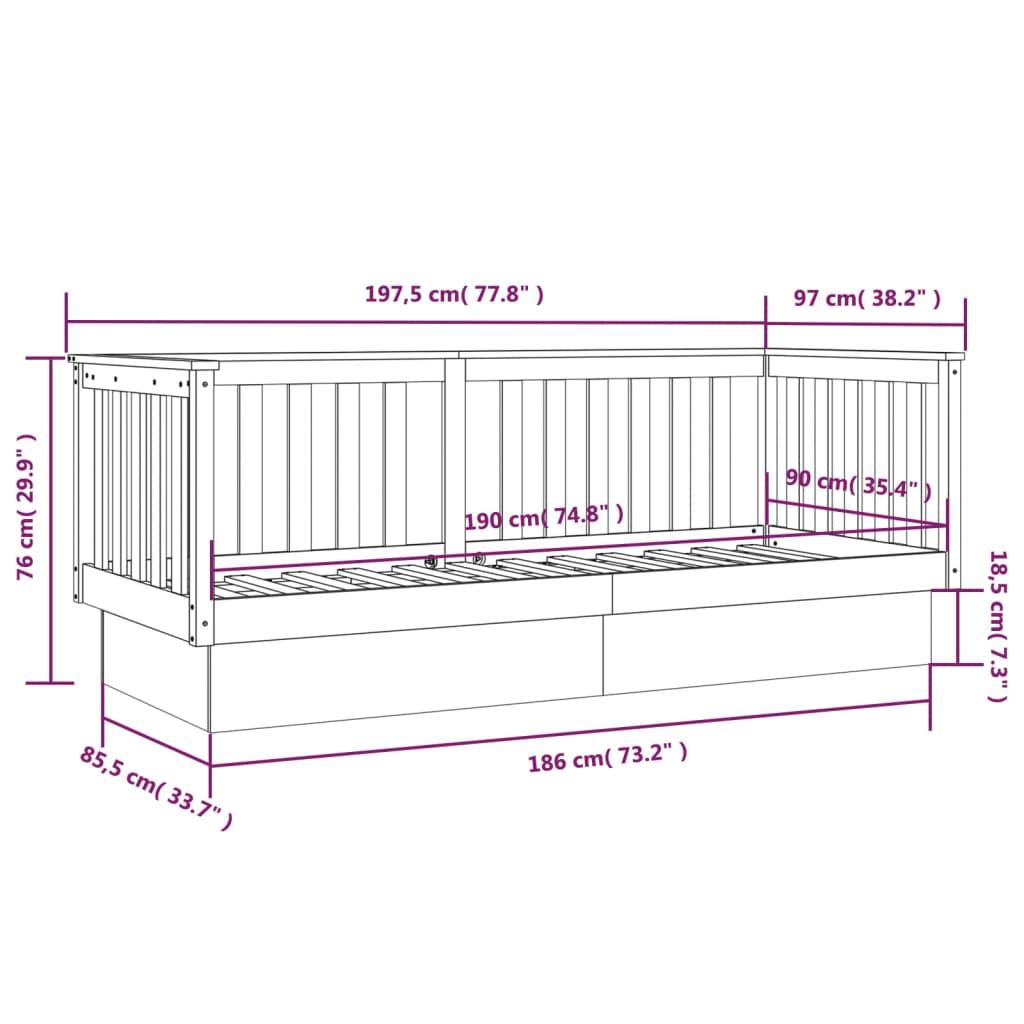 Slaapbank 90X190 Cm Massief Grenenhout 90 x 190 cm Naturel