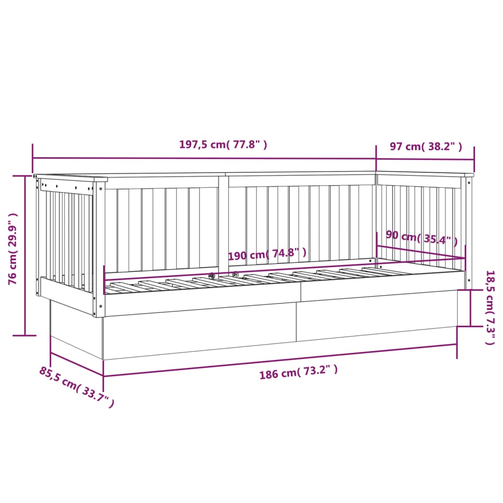 Slaapbank 90X190 Cm Massief Grenenhout Grijs 90 x 190 cm