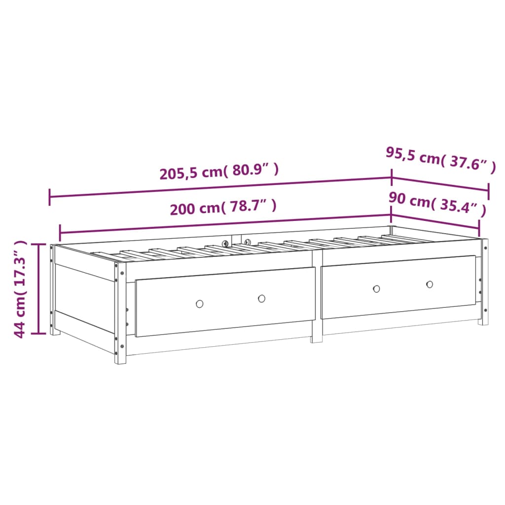 Slaapbank 90X200 Cm Massief Grenenhout Wit 90 x 200 cm