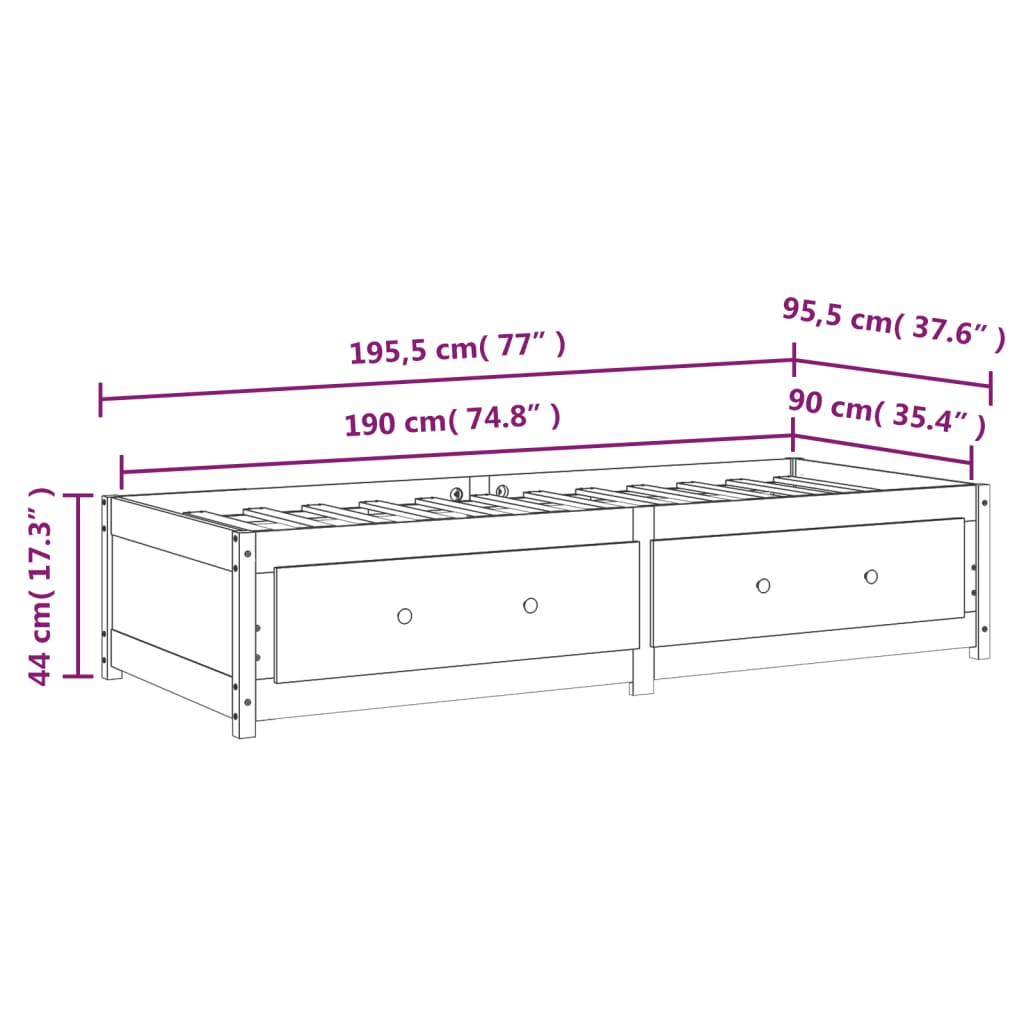 Slaapbank 90X190 Cm Massief Grenenhout Wit 3Ft Single 90 x 190 cm