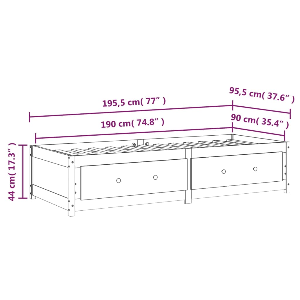 Slaapbank 90X190 Cm Massief Grenenhout Honingbruin 3Ft Single 90 x 190 cm