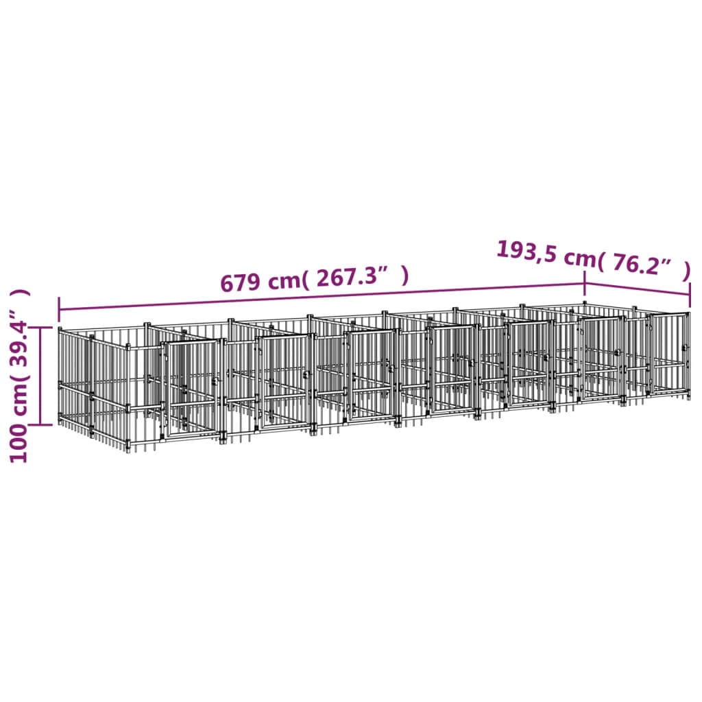 Hondenkennel Voor Buiten 13,14 M² Staal 679 x 193.5 x 100 cm