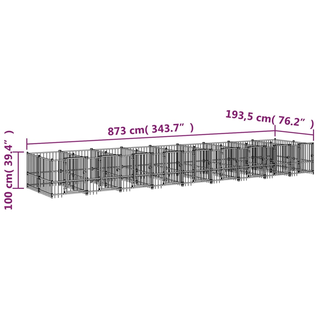 Hondenkennel Voor Buiten 16,89 M² Staal 873 x 193.5 x 100 cm