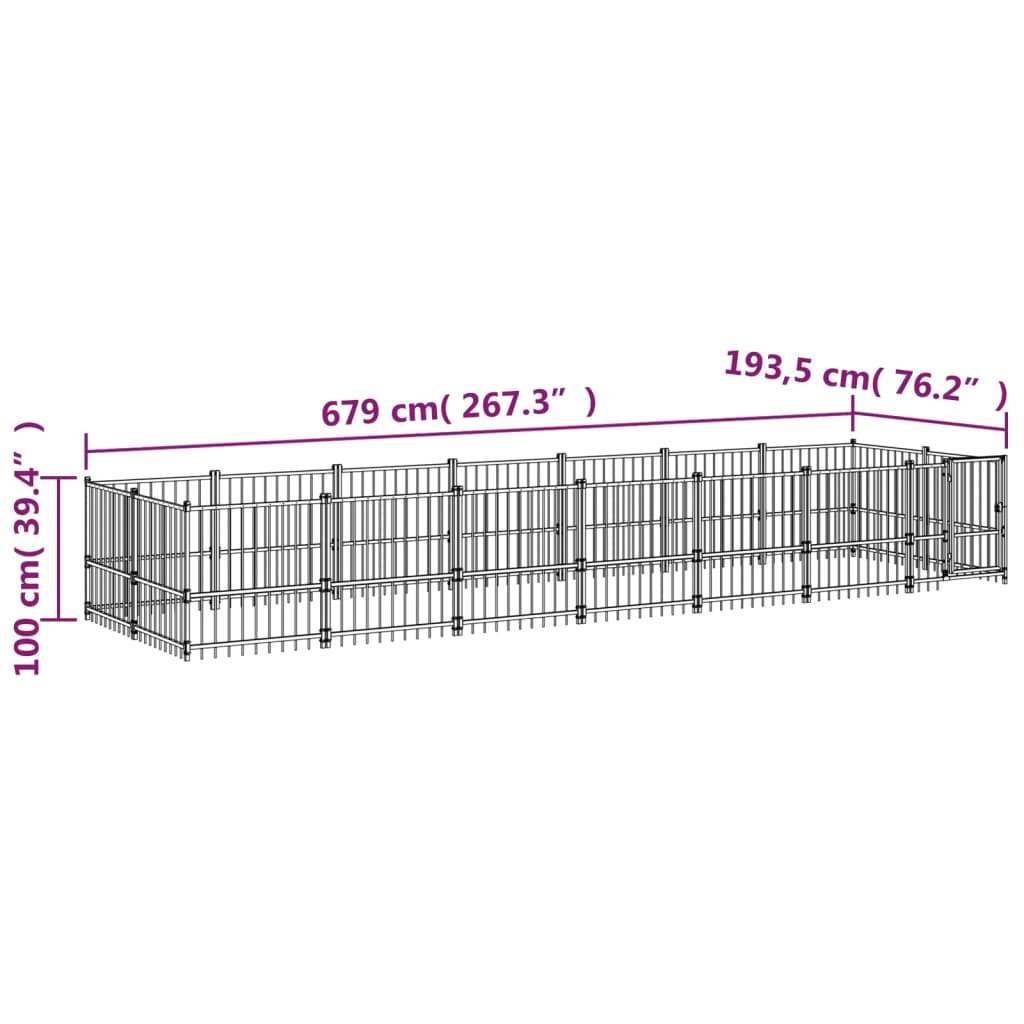 Hondenkennel Voor Buiten 13,14 M² Staal 679 x 193.5 x 100 cm