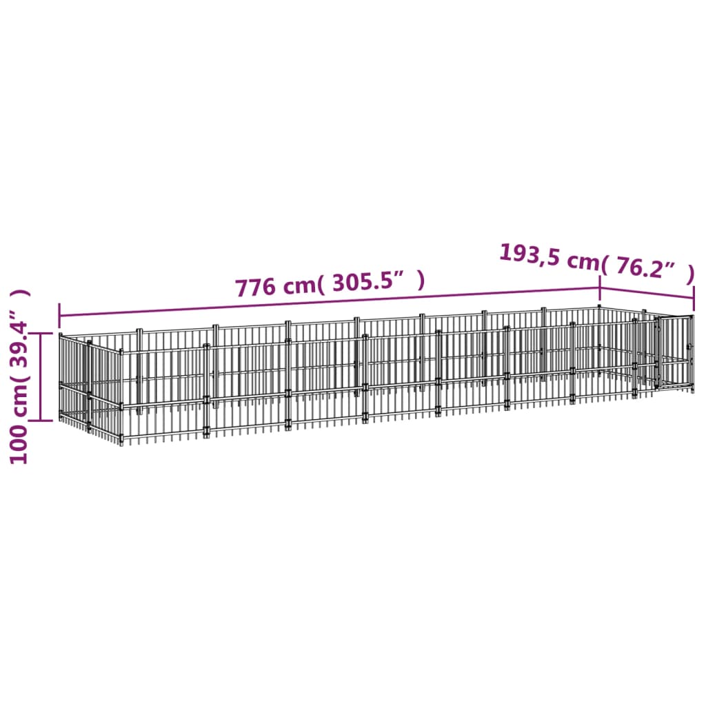 Hondenkennel Voor Buiten 15,02 M² Staal 776 x 193.5 x 100 cm