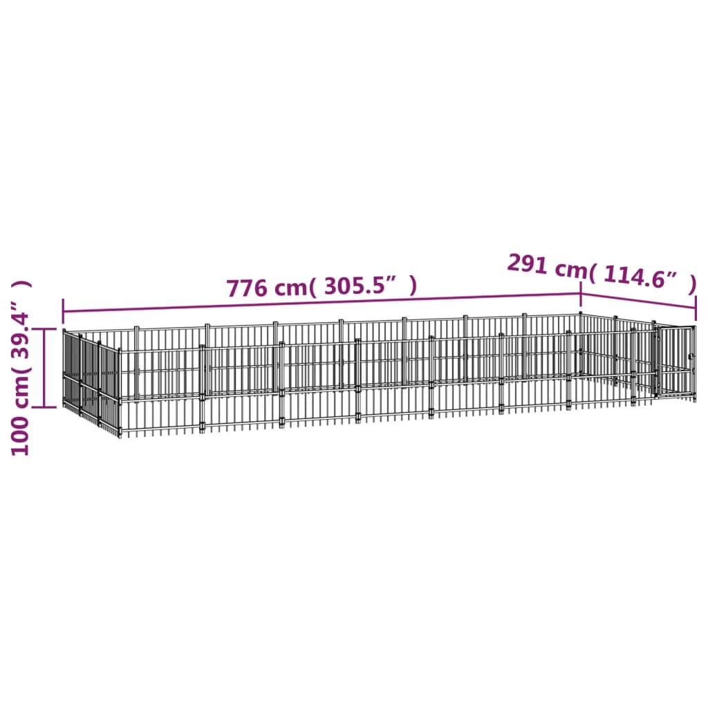 Hondenkennel Voor Buiten 22,58 M² Staal 776 x 291 x 100 cm