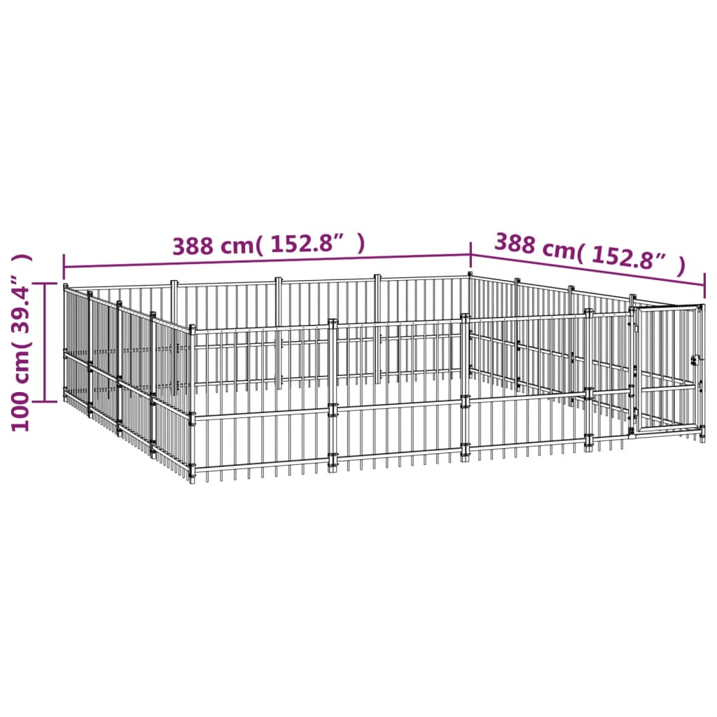 Hondenkennel Voor Buiten 15,05 M² Staal 388 x 388 x 100 cm