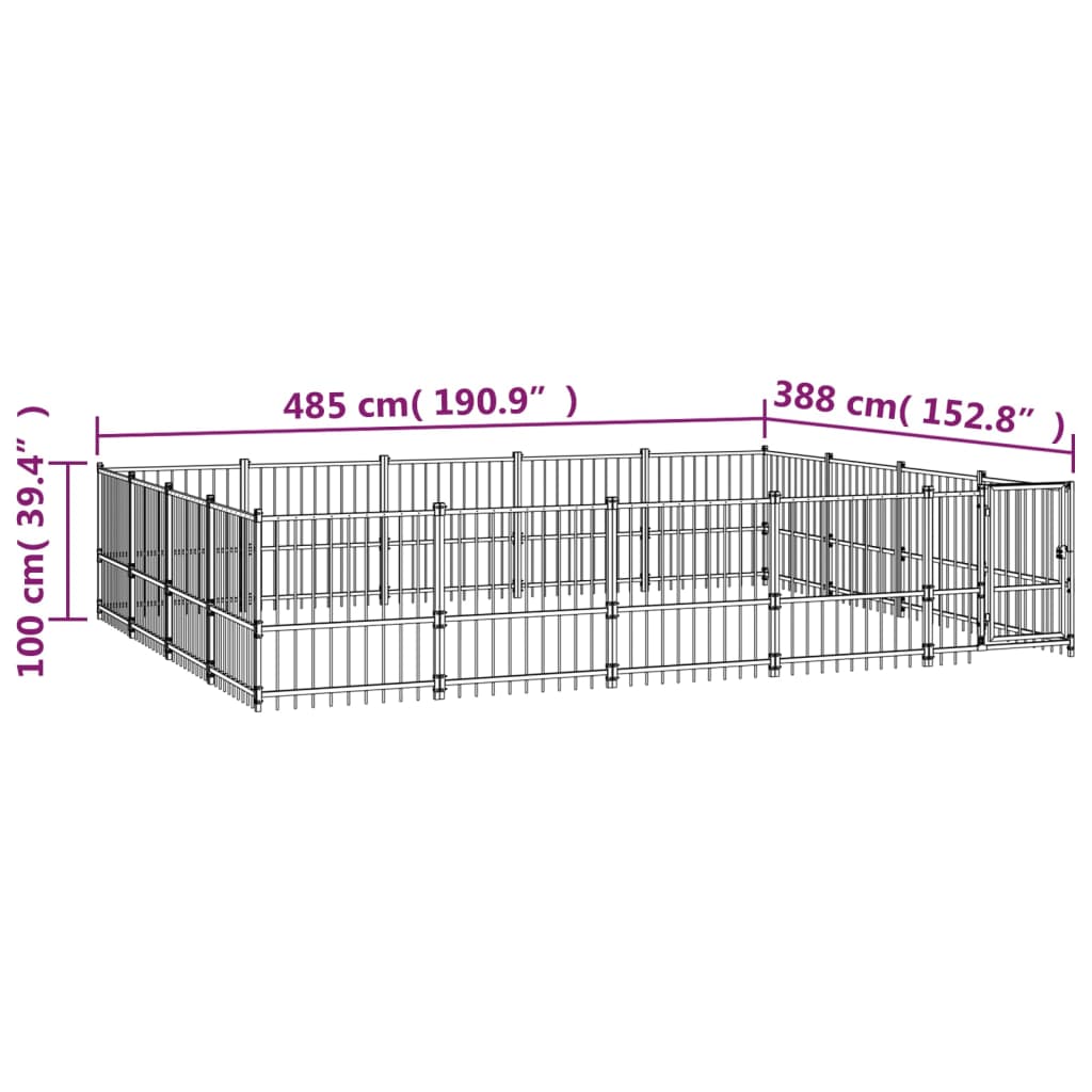 Hondenkennel Voor Buiten 18,82 M² Staal 485 x 388 x 100 cm