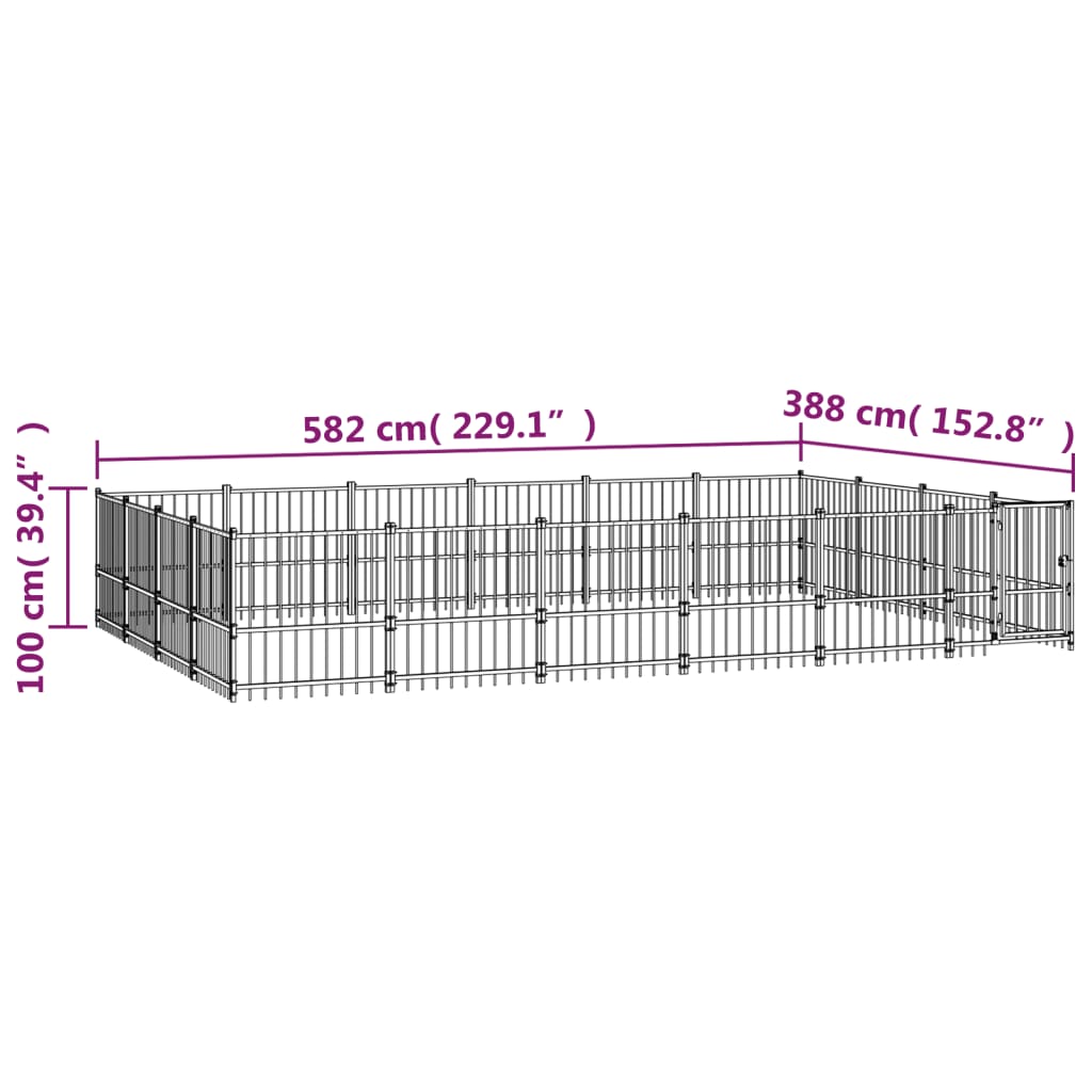 Hondenkennel Voor Buiten 22,58 M² Staal 582 x 388 x 100 cm