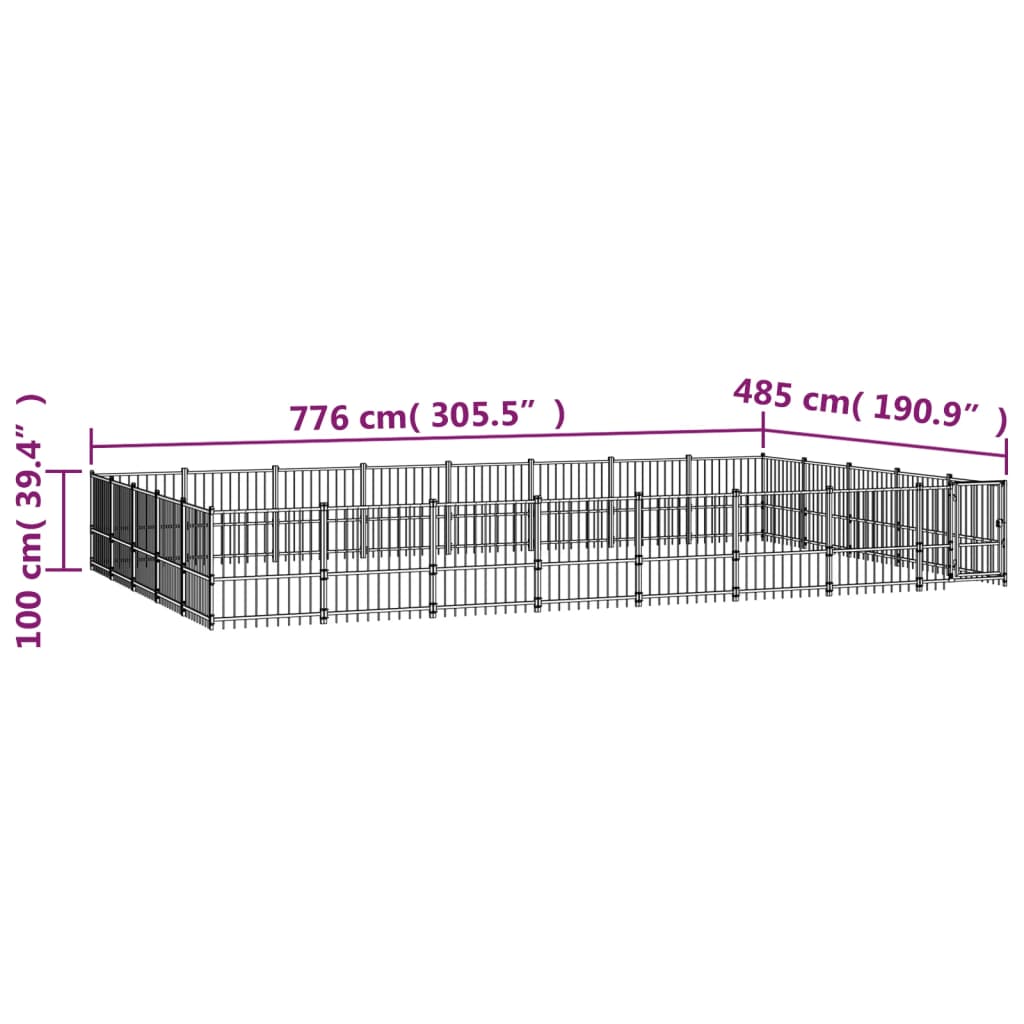 Hondenkennel Voor Buiten 37,64 M² Staal 776 x 485 x 100 cm