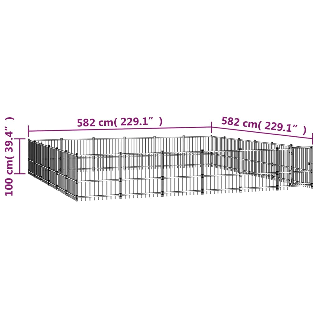 Hondenkennel Voor Buiten 33,87 M² Staal 582 x 582 x 100 cm