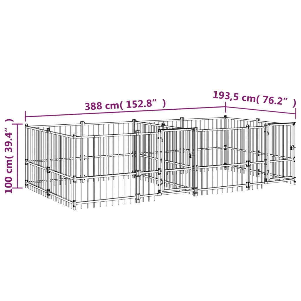 Hondenkennel Voor Buiten 7,51 M² Staal 388 x 193.5 x 100 cm