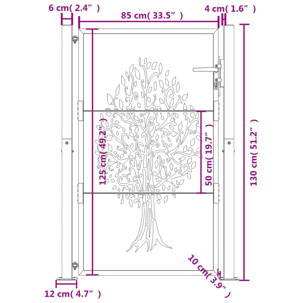 Poort 105x130 cm boomontwerp cortenstaal