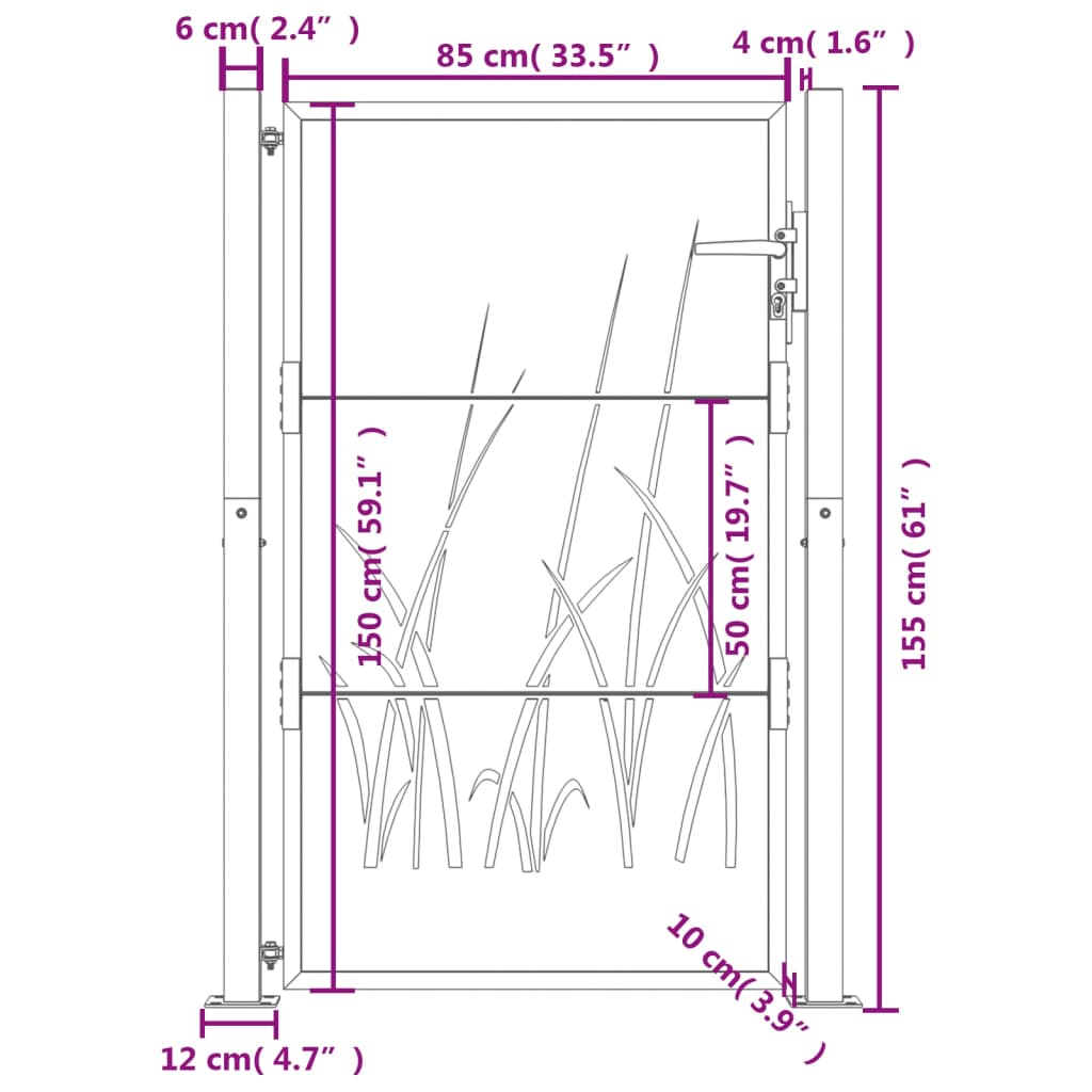 Poort grasontwerp 105x155 cm cortenstaal