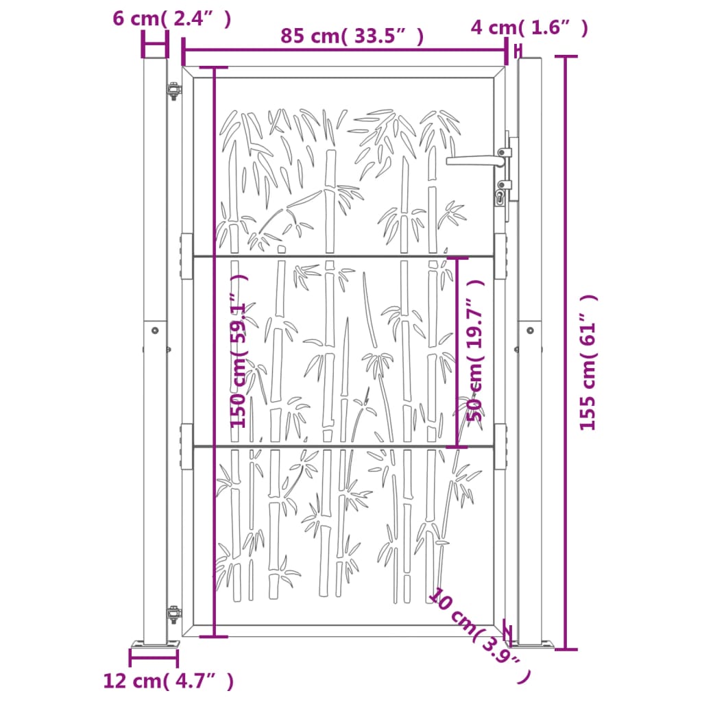 Poort met bamboe-ontwerp 105x155 cm cortenstaal