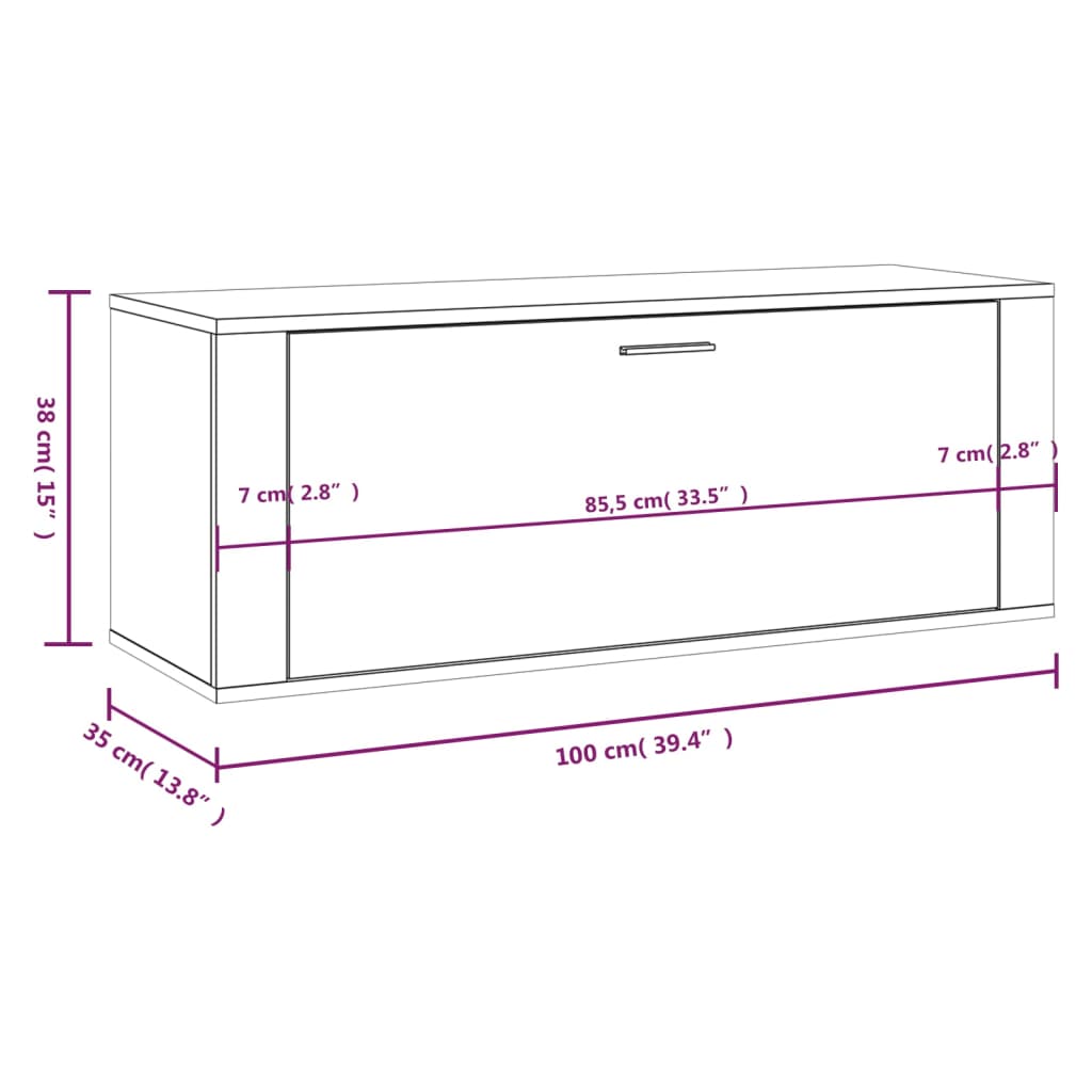 Wandschoenenkast 100x35x38 cm bewerkt hout zwart