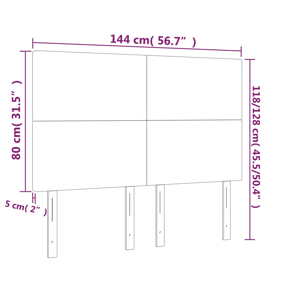 Hoofdborden 4 st 72x5x78/88 cm stof lichtgrijs