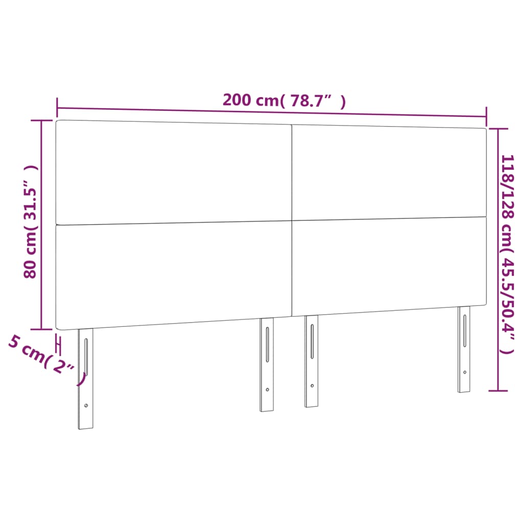 Hoofdborden 4 st 100x5x78/88 cm fluweel zwart