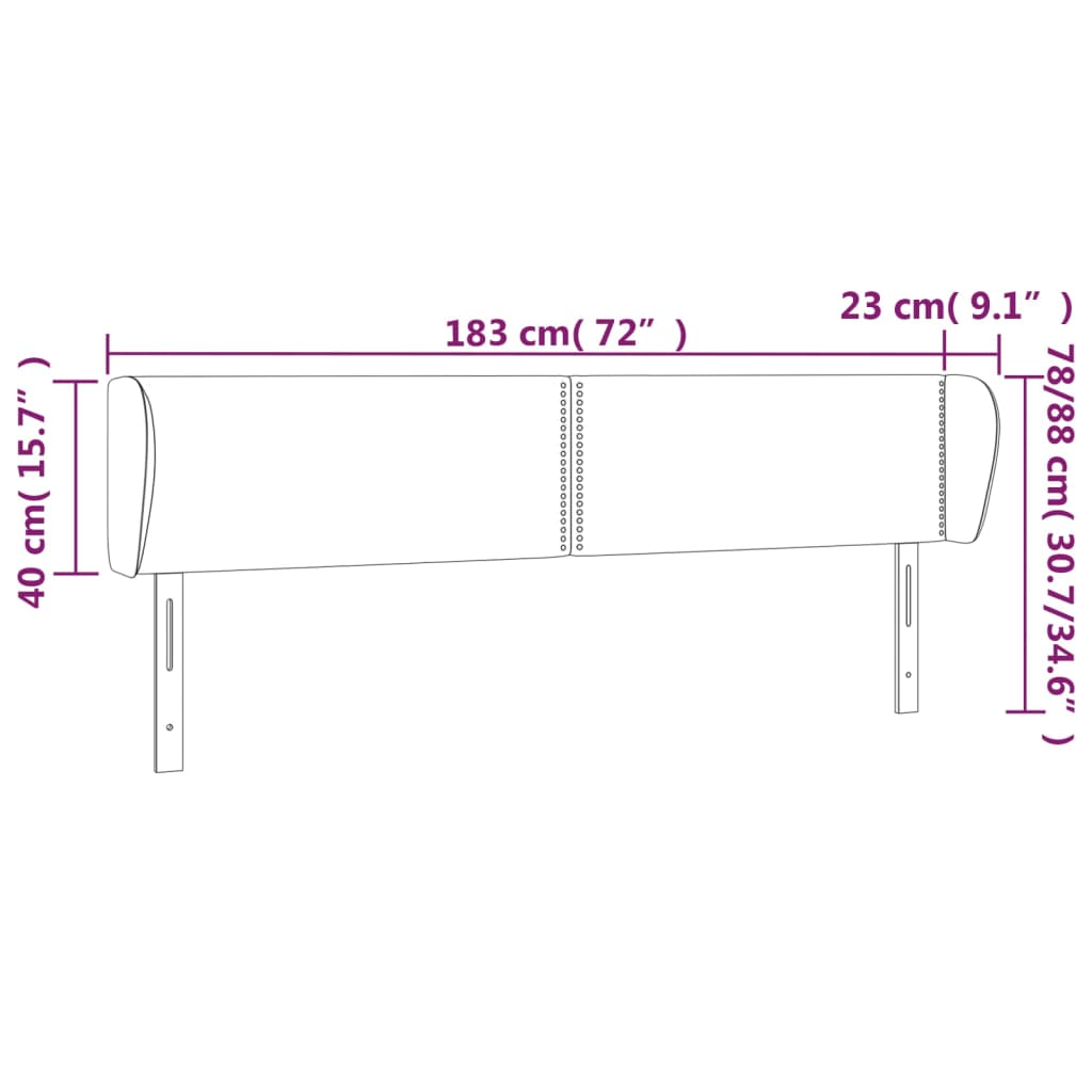 Hoofdbord met randen 183x23x78/88 cm stof lichtgrijs