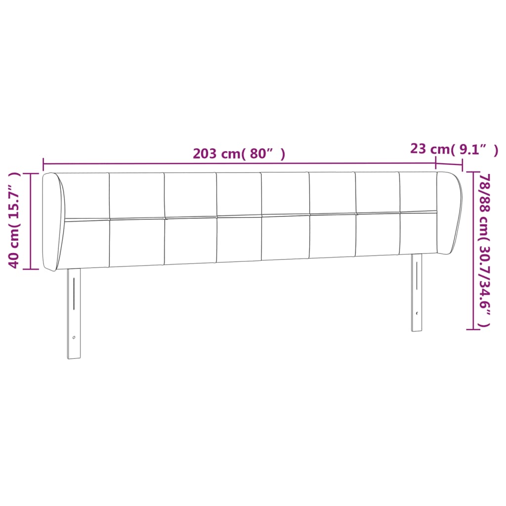 Hoofdbord met randen 203x23x78/88 cm fluweel lichtgrijs