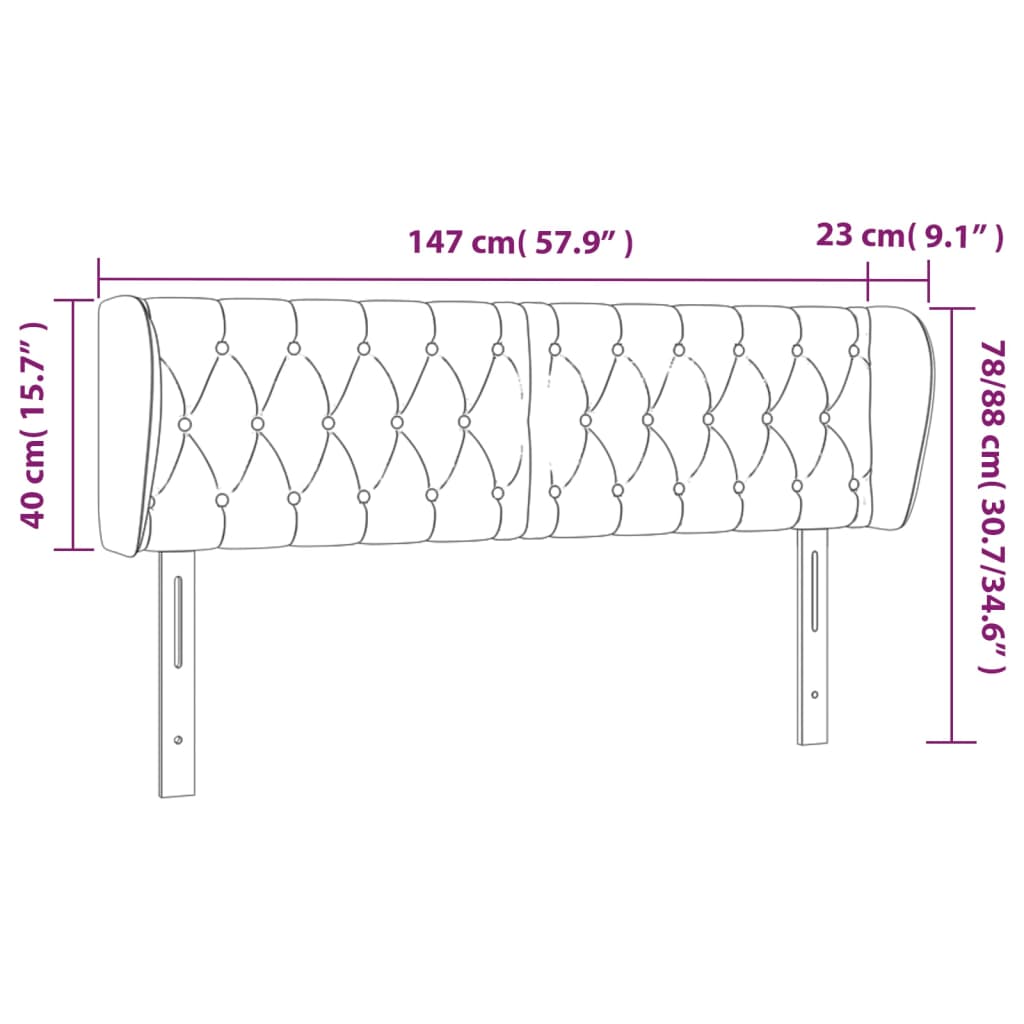 Hoofdbord met randen 147x23x78/88 cm fluweel lichtgrijs