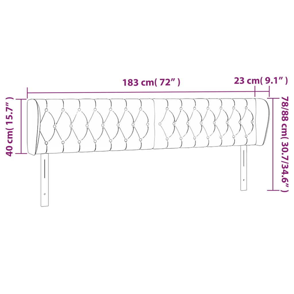 Hoofdbord met randen 183x23x78/88 cm fluweel lichtgrijs