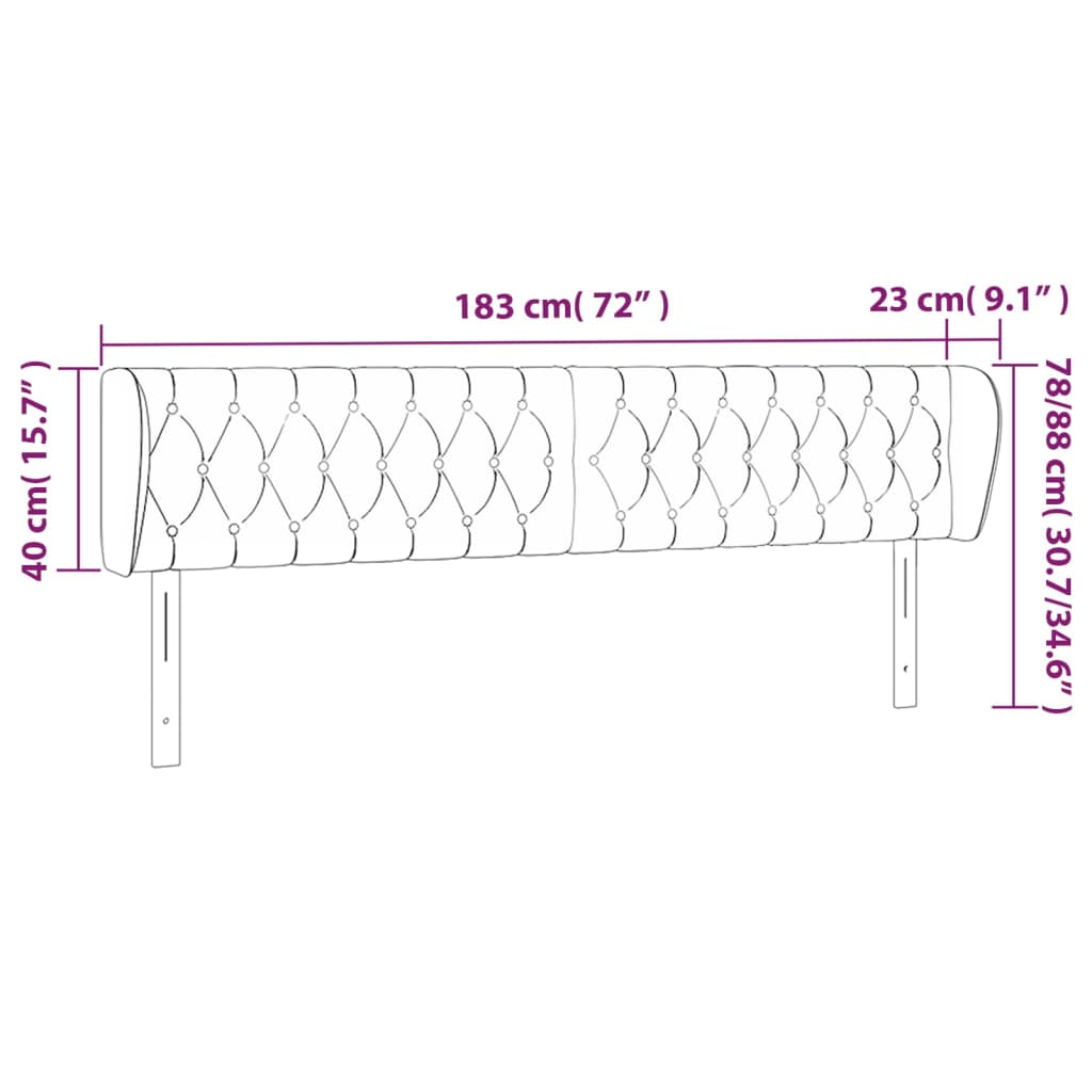 Hoofdbord met randen 183x23x78/88 cm fluweel donkergrijs