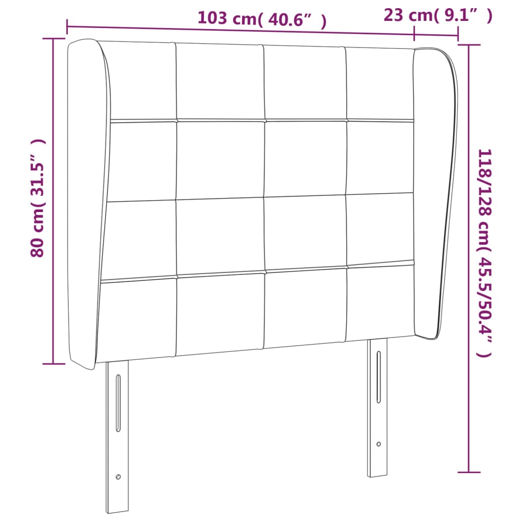 Hoofdbord met randen 103x23x118/128 cm fluweel zwart