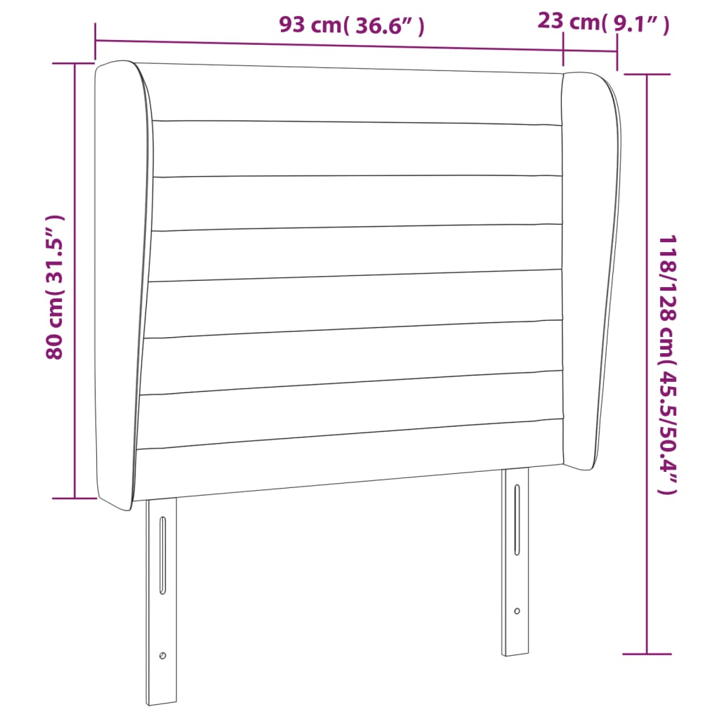 Hoofdbord met randen 93x23x118/128 cm fluweel zwart