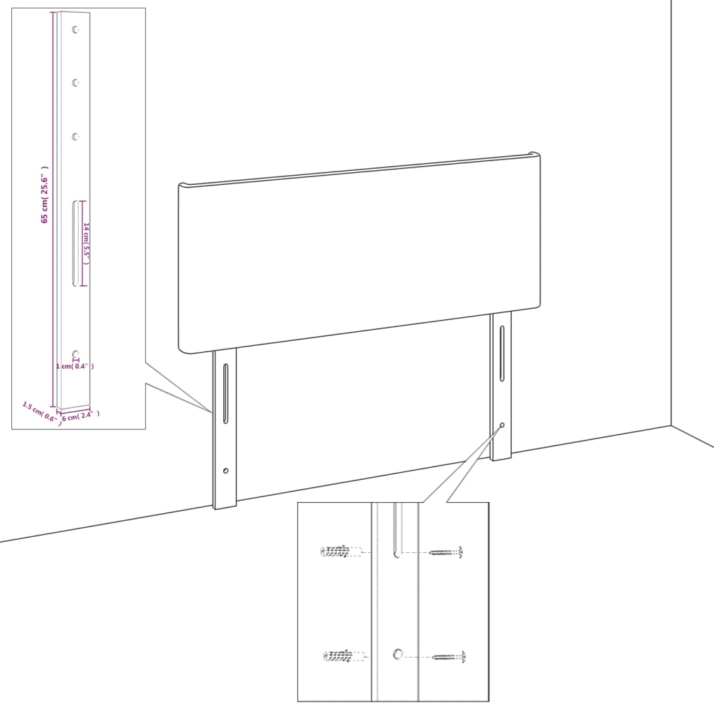 Hoofdbord met randen 183x23x118/128 cm fluweel roze