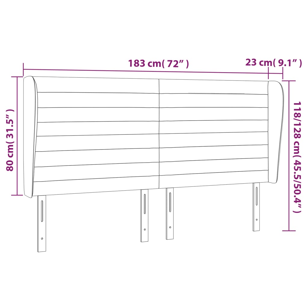 Hoofdbord met randen 183x23x118/128 cm fluweel roze