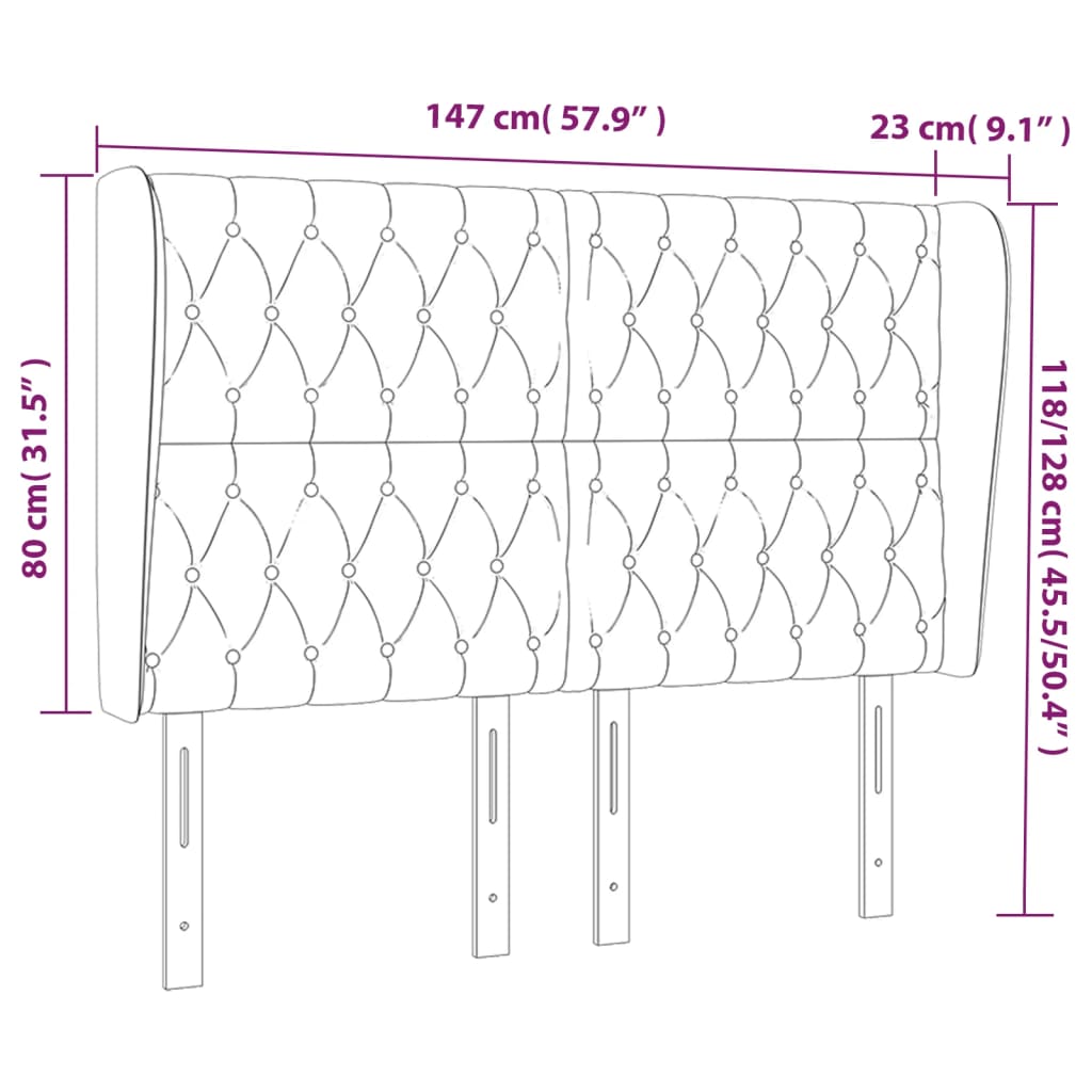 Hoofdbord met randen 147x23x118/128 cm fluweel donkergrijs