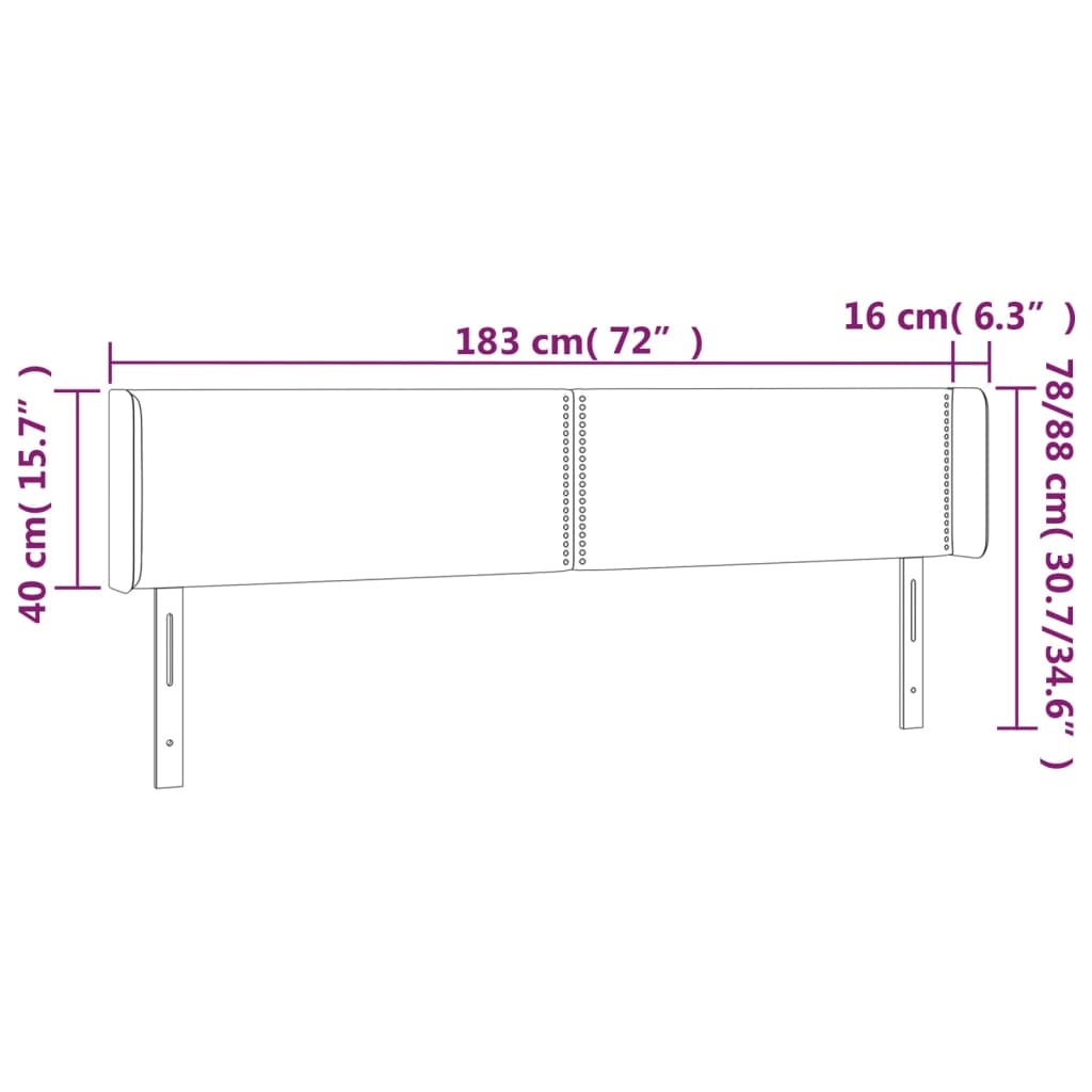 Hoofdbord met randen 183x16x78/88 cm fluweel zwart