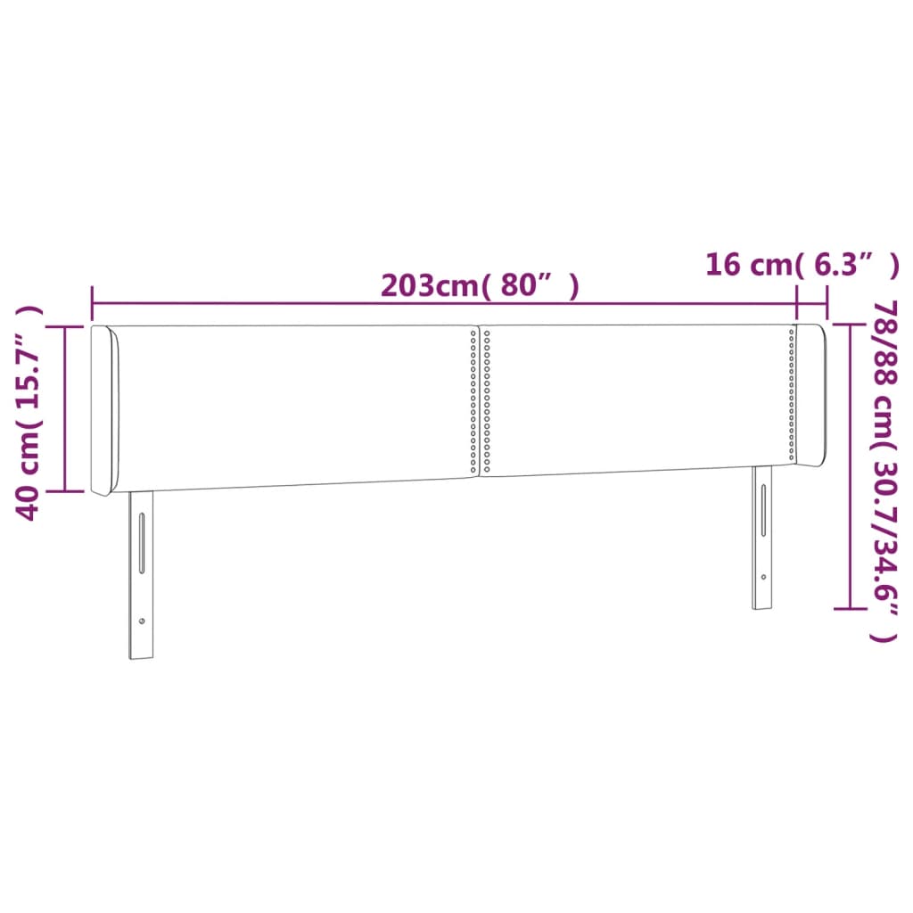 Hoofdbord met randen 203x16x78/88 cm fluweel lichtgrijs