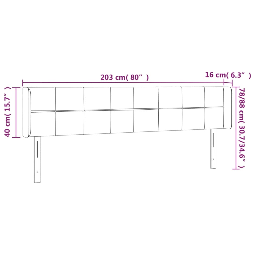 Hoofdbord met randen 203x16x78/88 cm fluweel lichtgrijs