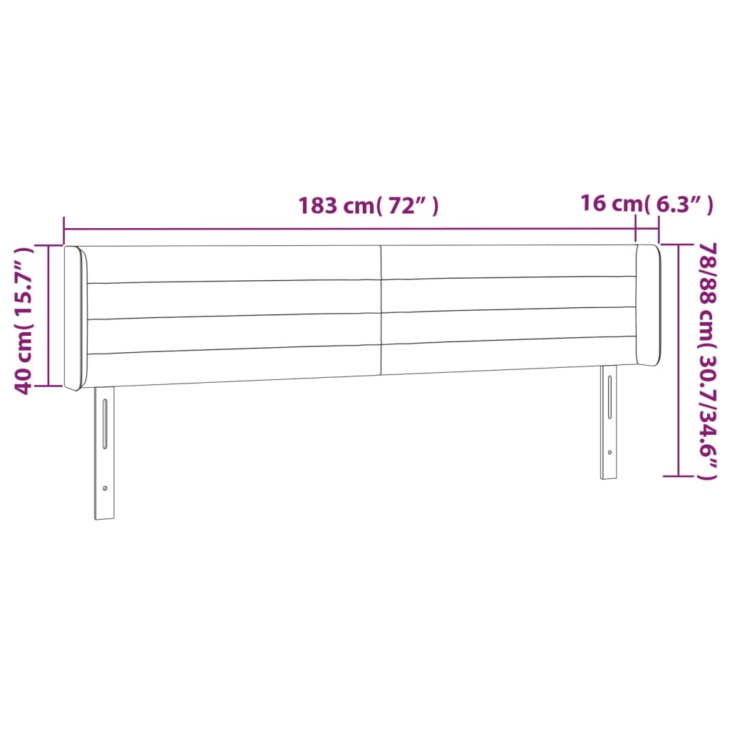 Hoofdbord met randen 183x16x78/88 cm fluweel donkergrijs