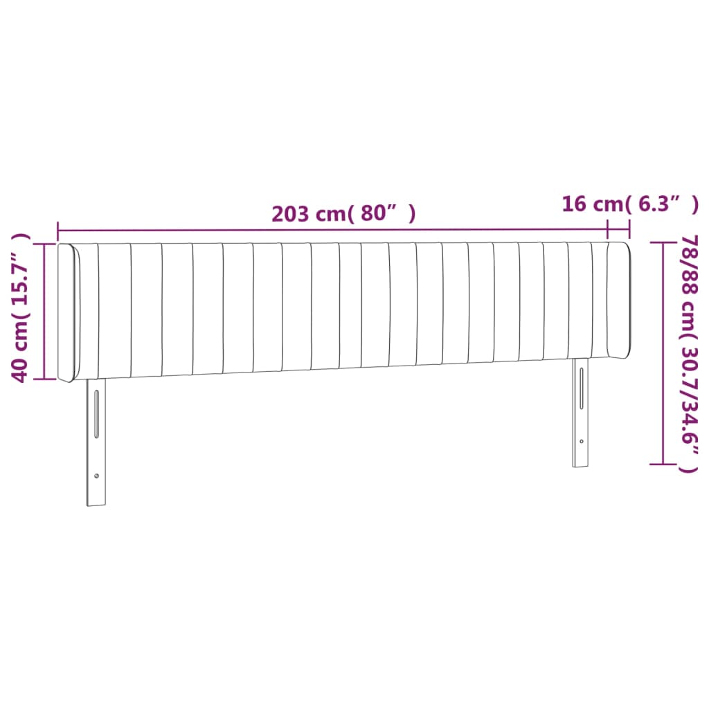 Hoofdbord met randen 203x16x78/88 cm fluweel donkergrijs