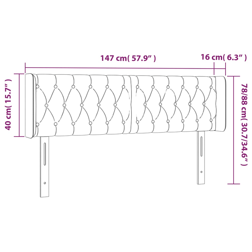 Hoofdbord met randen 147x16x78/88 cm fluweel lichtgrijs