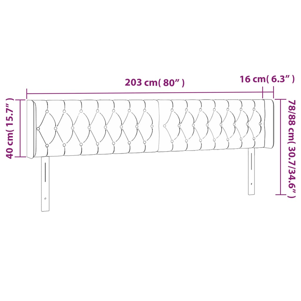 Hoofdbord met randen 203x16x78/88 cm fluweel lichtgrijs