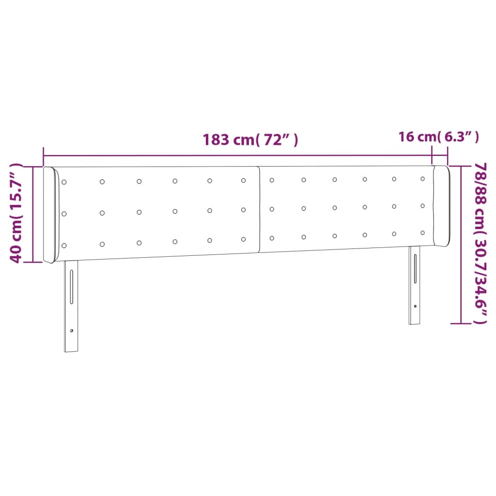 Hoofdbord met randen 183x16x78/88 cm fluweel zwart