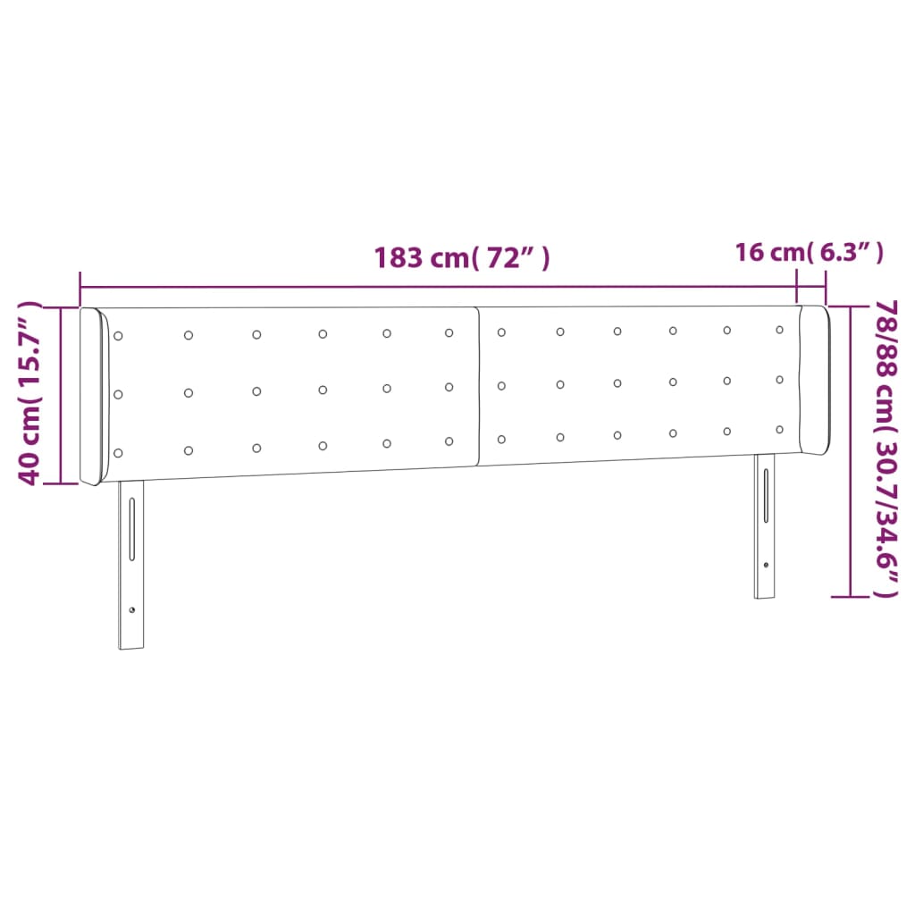 Hoofdbord met randen 183x16x78/88 cm fluweel roze