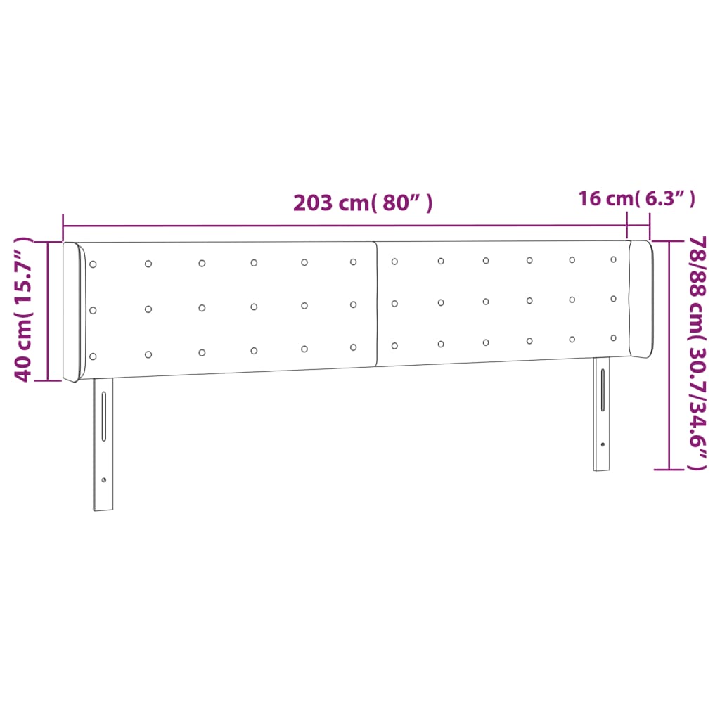 Hoofdbord met randen 203x16x78/88 cm fluweel lichtgrijs