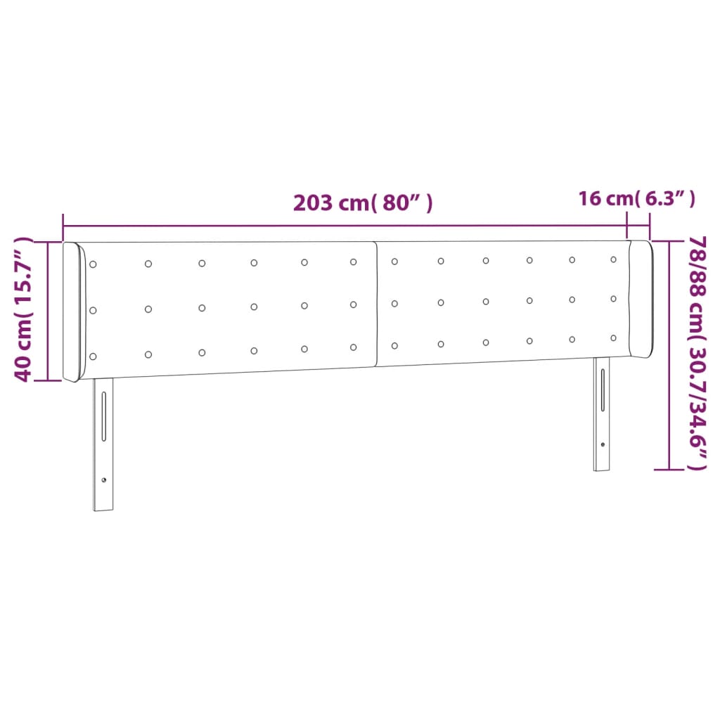 Hoofdbord met randen 203x16x78/88 cm fluweel donkergrijs