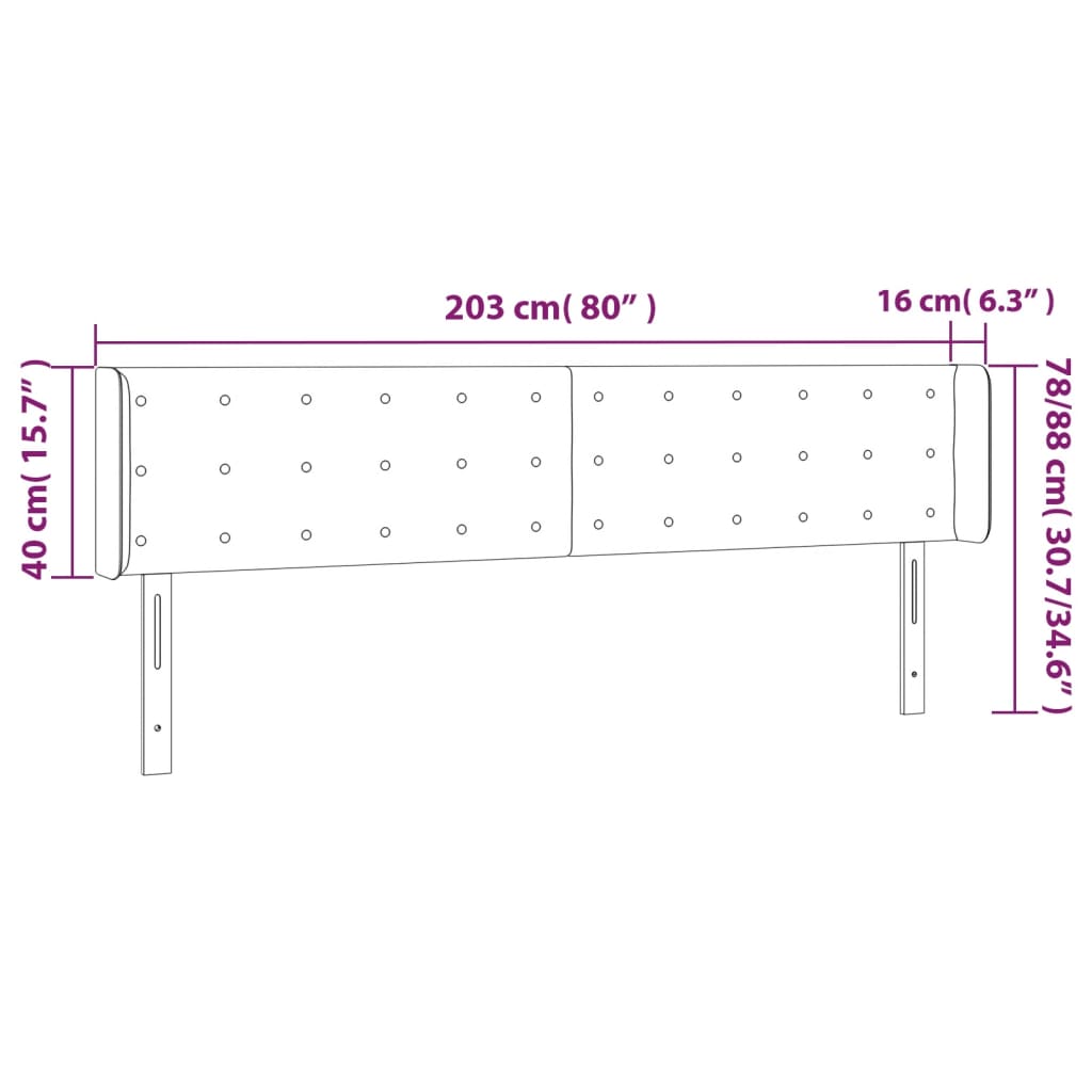 Hoofdbord met randen 203x16x78/88 cm fluweel roze