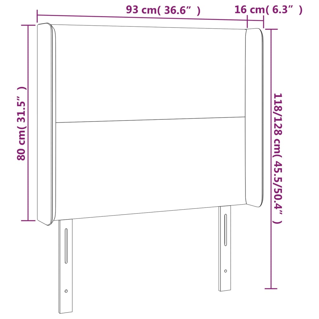 Hoofdbord met randen 93x16x118/128 cm stof lichtgrijs