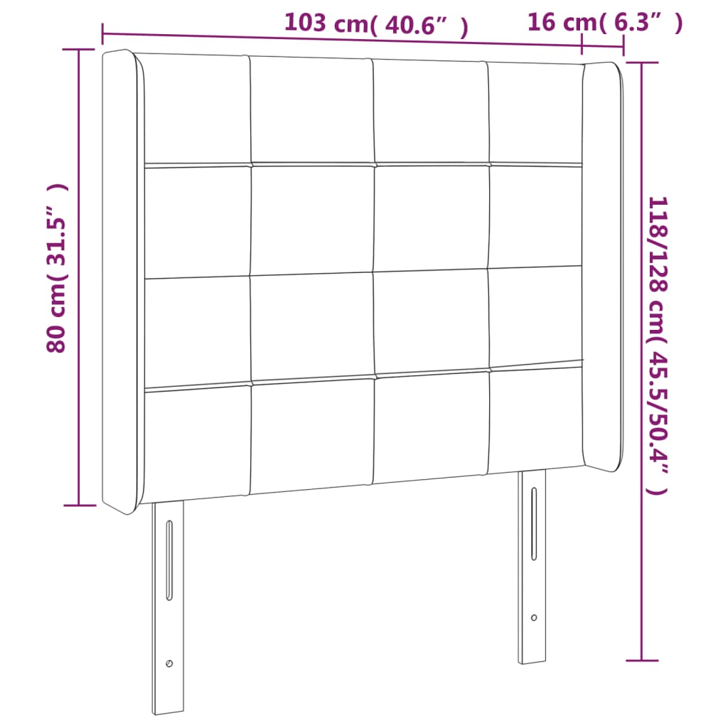 Hoofdbord met randen 103x16x118/128 cm fluweel lichtgrijs